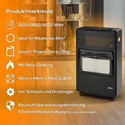 TroniTechnik Gasheizer Gasheizofen Heizstrahler 4,2 KW Gas Heizung Inkl. Gasdruckregler & Gasschlauch 3 Heizstufen 4200W -Black & Decker 8600355400 4602 prod 003