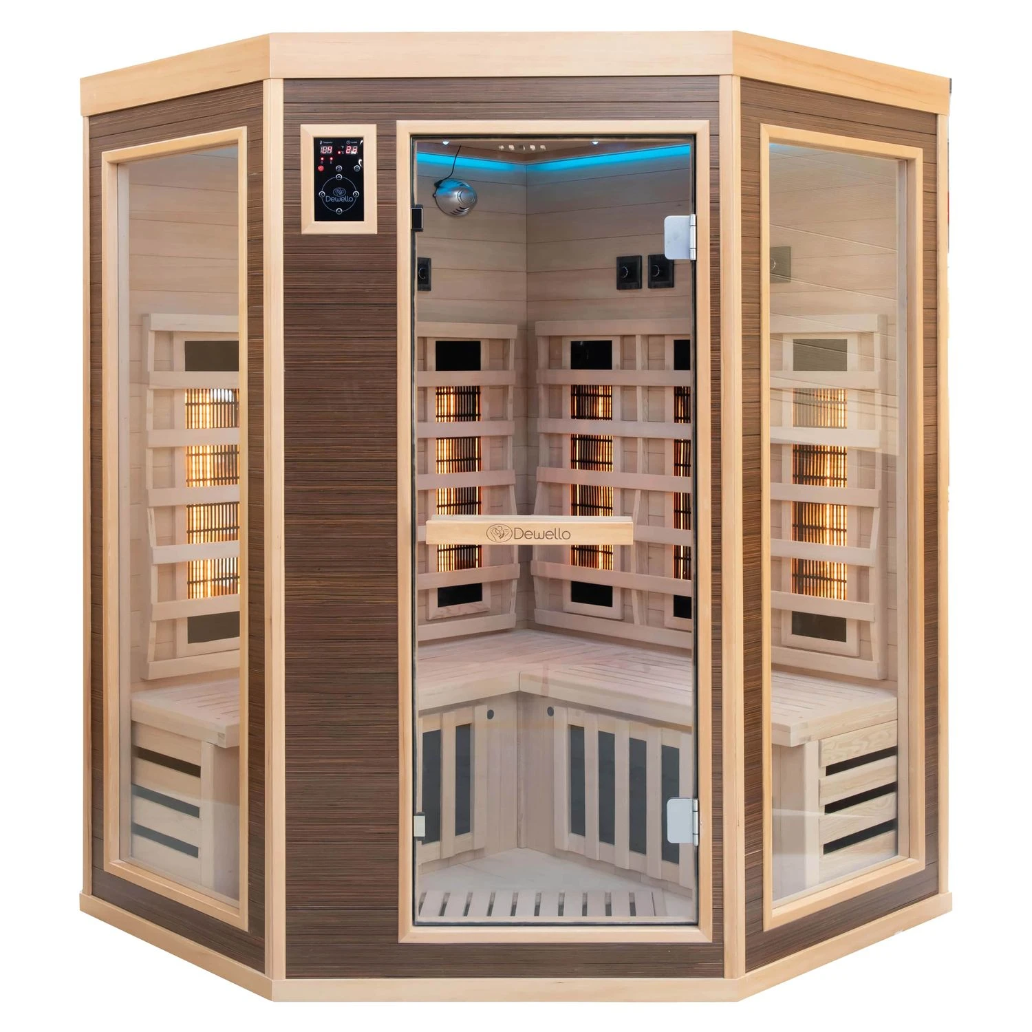 Dewello Infrarotkabine Infrarotsauna MONTREAL 140cm X 140cm Inkl. Vollspektrumstrahler, Bodenstrahler 2 Dewello Infrarotkabine Infrarotsauna MONTREAL 140cm X 140cm Inkl. Vollspektrumstrahler, Bodenstrahler – Bild 2