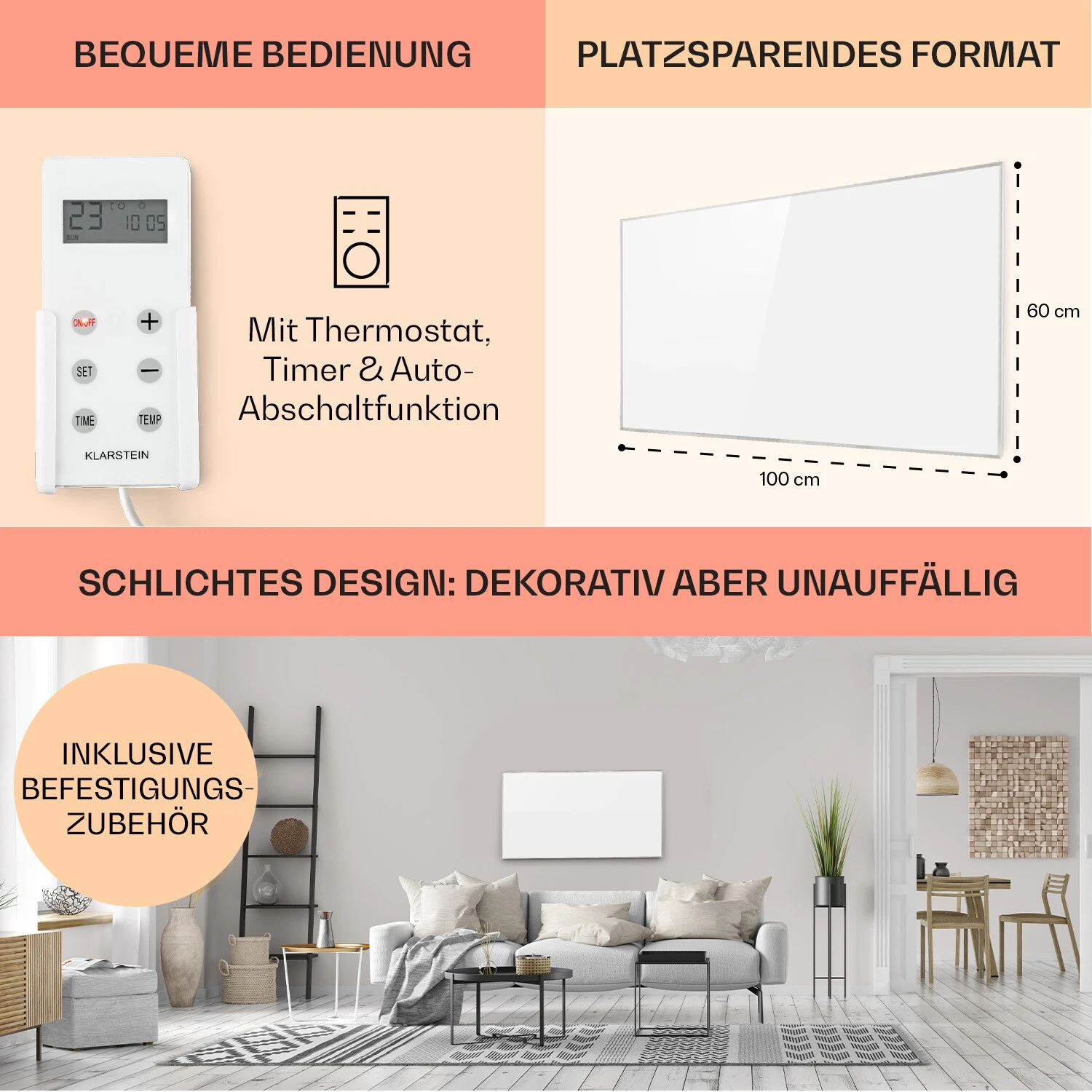 Wonderwall 72 Infrarotheizung 60x120cm 720W Wochentimer IP24 6 Wonderwall 72 Infrarotheizung 60x120cm 720W Wochentimer IP24 – Bild 6
