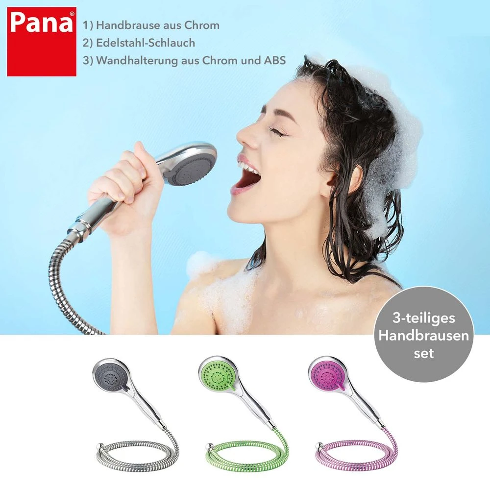 PANA® 3 Teiliges Handbrause-Set • Duschkopf Mit Schlauch Und Wand-Halterung • Duschkopf Rund (5 Strahlfunktionen) • Duschset • Duschbrause • Stangenbrause • Bad • Duschsystem • Duschschlauch Ca 175 Cm • Brauseschlauch • Brausekopf • Dusche 2 PANA® 3 Teiliges Handbrause-Set • Duschkopf Mit Schlauch Und Wand-Halterung • Duschkopf Rund (5 Strahlfunktionen) • Duschset • Duschbrause • Stangenbrause • Bad • Duschsystem • Duschschlauch Ca 175 Cm • Brauseschlauch • Brausekopf • Dusche – Bild 2