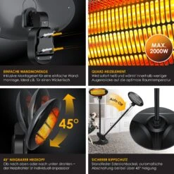 Kesser® 2000 Watt Infrarot Heizstrahler Standheizer Terrassenheizung Terrassen Strahler -Black & Decker 8600364700 18423 prod 003