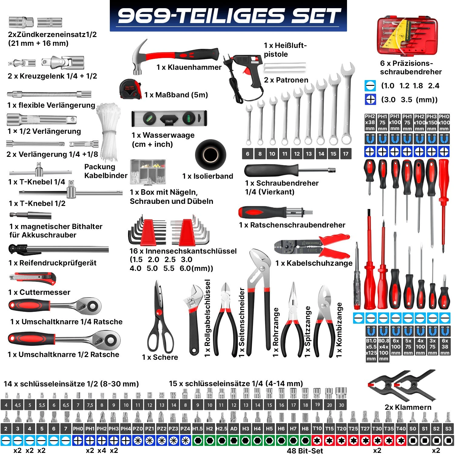 Masko® 969 Tlg Werkzeugkoffer Werkzeugkasten Werkzeugkiste Werkzeug Trolley ? Profi ? 949 Teile ? Qualitätswerkzeug 3 Masko® 969 Tlg Werkzeugkoffer Werkzeugkasten Werkzeugkiste Werkzeug Trolley ? Profi ? 949 Teile ? Qualitätswerkzeug – Bild 3