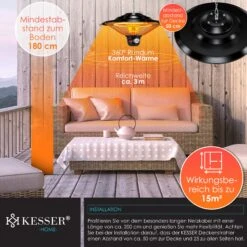 KESSER® Deckenheizstrahler Heizpilz Heizstrahler Terrassenstrahler Infrarot Heizgerät -Black & Decker 8600364700 19311 prod 005