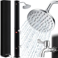 KESSER® Solardusche 35 Liter Solar Gartendusche | Warmes Wasser | Max. 60°C | Ohne Stromanschluss | Pooldusche Camping| Regenduschkopf Und Wasserhahn | Gartenschlauch-Anschluss |
