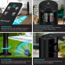 KESSER® Turmventilator Mit Fernbedienung | 120 Cm | Oszilation | 55W | LED-Display | Ventilator Mit 3 Geschwindigkeitsstufen + Timer Bis 12 Stunden + 3 Betriebsmodi + 90° Oszillierend Towerventilator -Black & Decker 8600364700 19765 prod 004