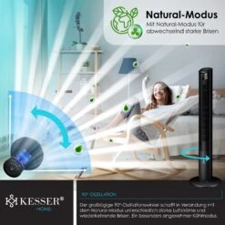 KESSER® Turmventilator Mit Fernbedienung | 120 Cm | Oszilation | 55W | LED-Display | Ventilator Mit 3 Geschwindigkeitsstufen + Timer Bis 12 Stunden + 3 Betriebsmodi + 90° Oszillierend Towerventilator -Black & Decker 8600364700 19765 prod 005