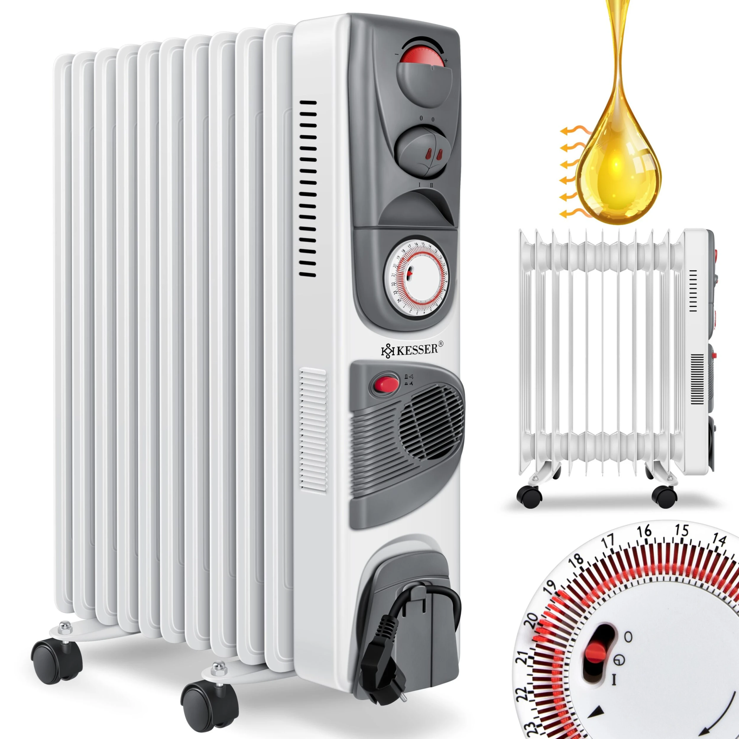 KESSER® Ölradiator - Elektrische Heizung 2500W Öl Radiator Elektroheizung Mobil Timer Lüfter Abschaltautomatik Stufenlose Temperaturregelung Überhitzungsschutz 1 KESSER® Ölradiator - Elektrische Heizung 2500W Öl Radiator Elektroheizung Mobil Timer Lüfter Abschaltautomatik Stufenlose Temperaturregelung Überhitzungsschutz