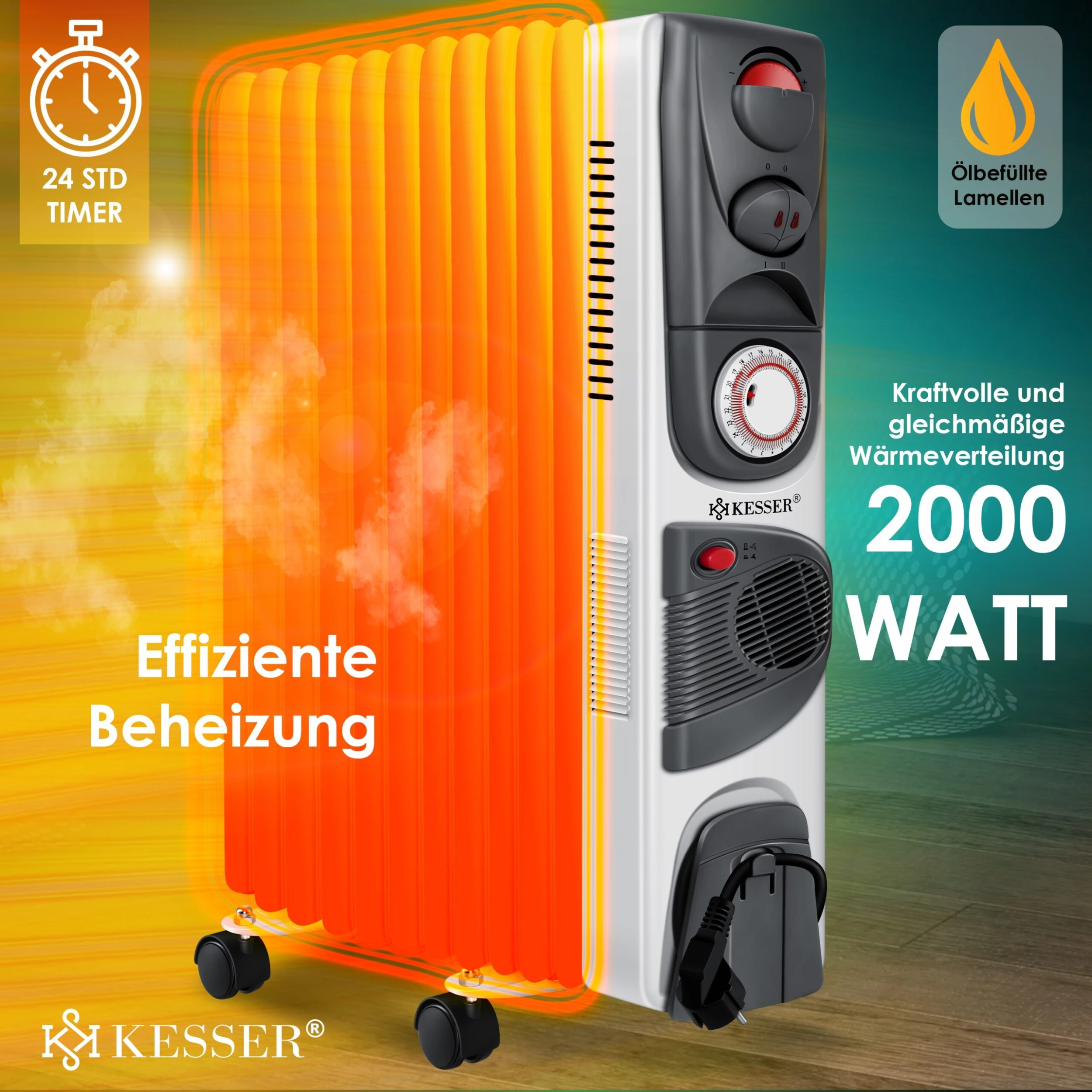 KESSER® Ölradiator - Elektrische Heizung 2500W Öl Radiator Elektroheizung Mobil Timer Lüfter Abschaltautomatik Stufenlose Temperaturregelung Überhitzungsschutz 2 KESSER® Ölradiator - Elektrische Heizung 2500W Öl Radiator Elektroheizung Mobil Timer Lüfter Abschaltautomatik Stufenlose Temperaturregelung Überhitzungsschutz – Bild 2