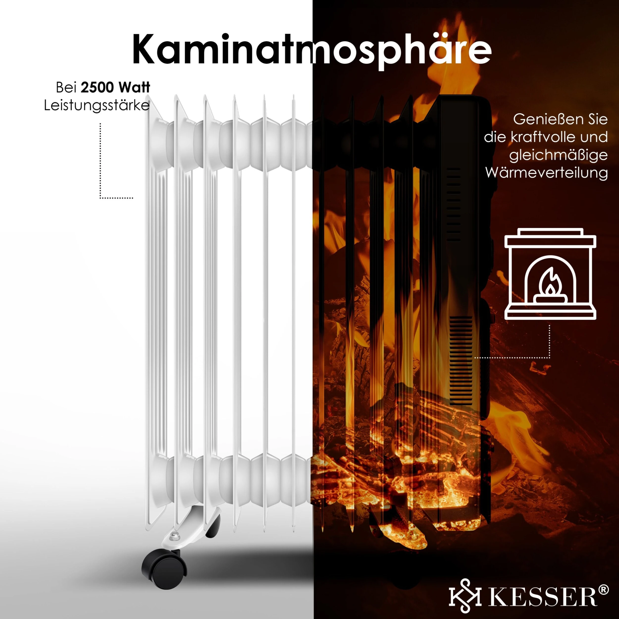 KESSER® Ölradiator - Elektrische Heizung 2500W Öl Radiator Elektroheizung Mobil Timer Lüfter Abschaltautomatik Stufenlose Temperaturregelung Überhitzungsschutz 4 KESSER® Ölradiator - Elektrische Heizung 2500W Öl Radiator Elektroheizung Mobil Timer Lüfter Abschaltautomatik Stufenlose Temperaturregelung Überhitzungsschutz – Bild 4