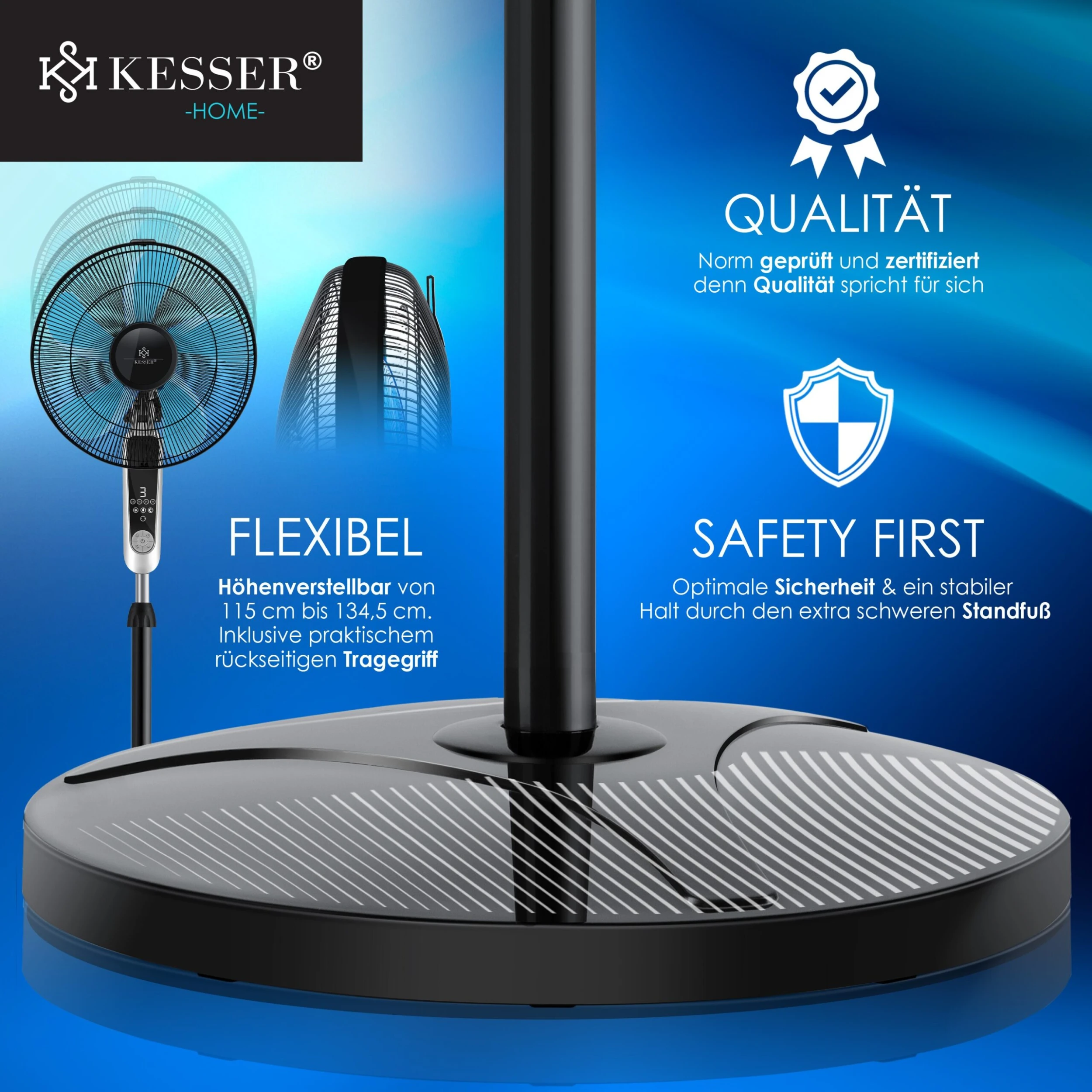 KESSER® - Standventilator Mit Fernbedienung Und Display Led - Timer Leise Oszillation 80 Grad - 60 Watt - Ventilator Höhenverstellbarer 115 - 134 Cm - Kopf 35 Grad Neigbar - 3 Geschwindigkeiten 6 KESSER® - Standventilator Mit Fernbedienung Und Display Led - Timer Leise Oszillation 80 Grad - 60 Watt - Ventilator Höhenverstellbarer 115 - 134 Cm - Kopf 35 Grad Neigbar - 3 Geschwindigkeiten – Bild 6