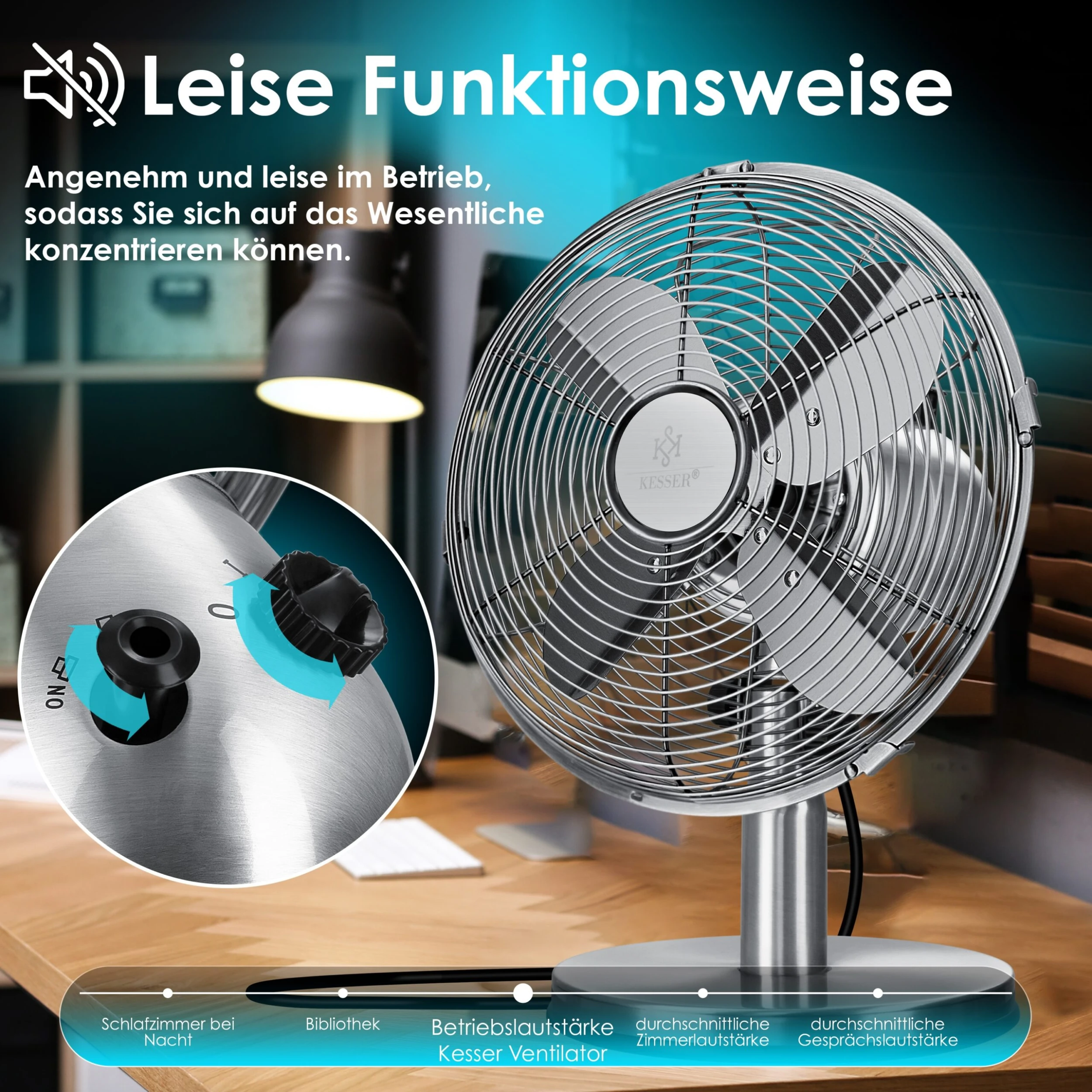 KESSER® - Tischventilator Design Retro Voll-Metallgehäuse 80° Oszillation - Leise Ventilator Mit 3 Geschwindigkeitsstufen - Zuschaltbare | Windmaschine | Neigungswinkel Ca. 40° Metall 4 KESSER® - Tischventilator Design Retro Voll-Metallgehäuse 80° Oszillation - Leise Ventilator Mit 3 Geschwindigkeitsstufen - Zuschaltbare | Windmaschine | Neigungswinkel Ca. 40° Metall – Bild 4