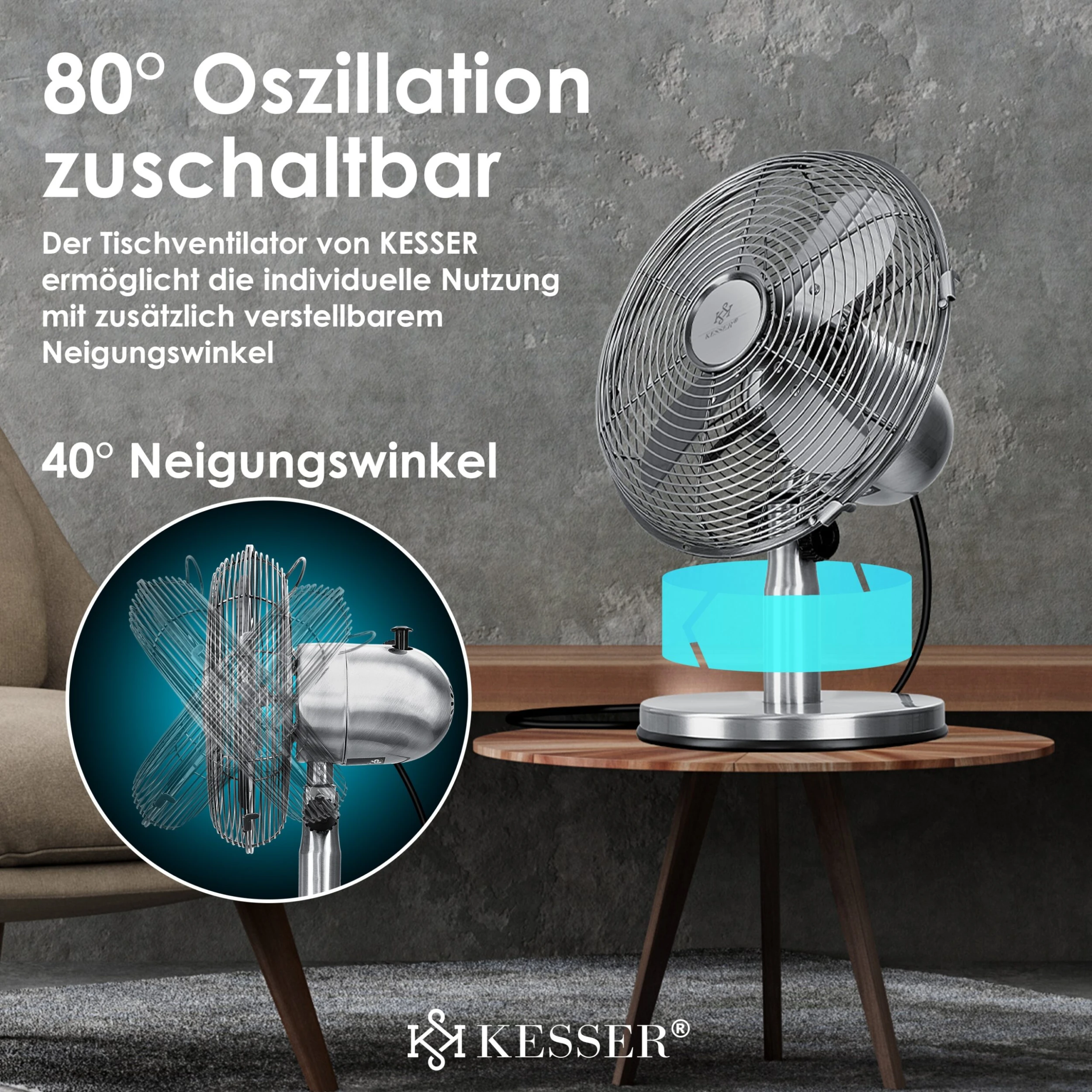 KESSER® - Tischventilator Design Retro Voll-Metallgehäuse 80° Oszillation - Leise Ventilator Mit 3 Geschwindigkeitsstufen - Zuschaltbare | Windmaschine | Neigungswinkel Ca. 40° Metall 5 KESSER® - Tischventilator Design Retro Voll-Metallgehäuse 80° Oszillation - Leise Ventilator Mit 3 Geschwindigkeitsstufen - Zuschaltbare | Windmaschine | Neigungswinkel Ca. 40° Metall – Bild 5