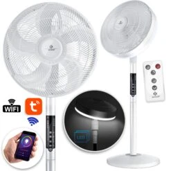 KESSER® 4in1 Standventilator Tischventilator Mit App Wifi , Fernbedienung | Mit LED-Licht Tischlampe Stehlampe Leselampe | Timer | Leise Oszillation 120 Grad | Ventilator | 4 Geschwindigkeiten