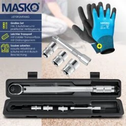 MASKO® Drehmomentschlüssel 6tlg. Set 40-210Nm 1/2 ' CV Inkl. 3 Stecknüssen 17mm, 19mm, 21mm Und Verlängerung 125mm Inkl. Koffer +/- 4% Toleranz Reifenschlüssel Auto Drehmoment-Schlüssel -Black & Decker 8600364700 21681 prod 004