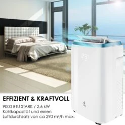 KESSER® Klimaanlage Mobil Klimagerät 4in1 Kühlen, Luftentfeuchter, Lüften, Ventilator - 9000 BTU/h (2.600 Watt) 2,7KW - Klima , Fernbedienung Und Timer, Nachtmodul -Black & Decker 8600364700 22023 prod 005