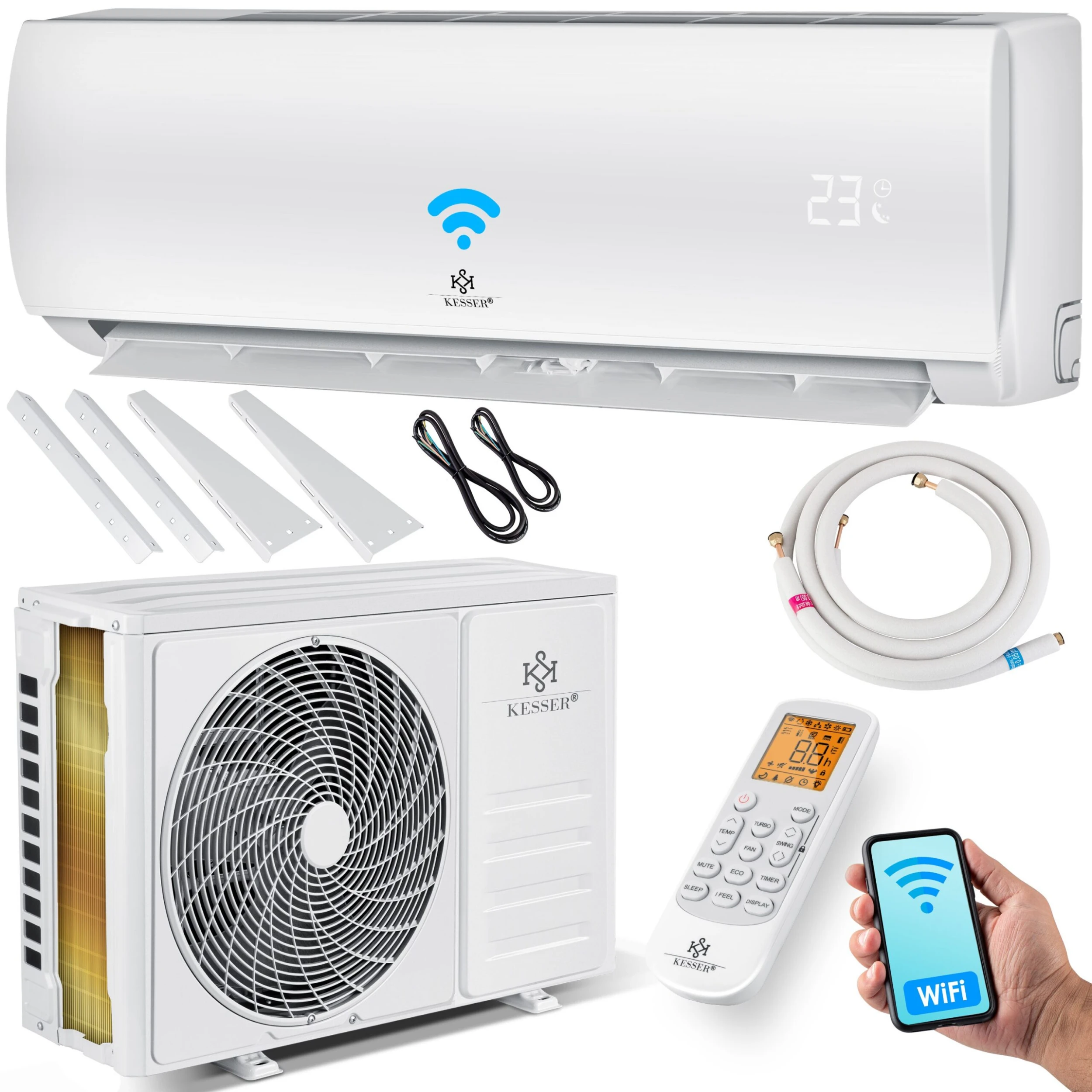 KESSER® Klimaanlage SET Split - Klimagerät Mit WiFi/App Funktion - Kühlen A++/ Heizen A+ , Kältemittel R32 - LCD-Display , Fernbedienung Und Timerfunktion - Inkl. Komplettem Montagematerial 2 KESSER® Klimaanlage SET Split - Klimagerät Mit WiFi/App Funktion - Kühlen A++/ Heizen A+ , Kältemittel R32 - LCD-Display , Fernbedienung Und Timerfunktion - Inkl. Komplettem Montagematerial – Bild 2