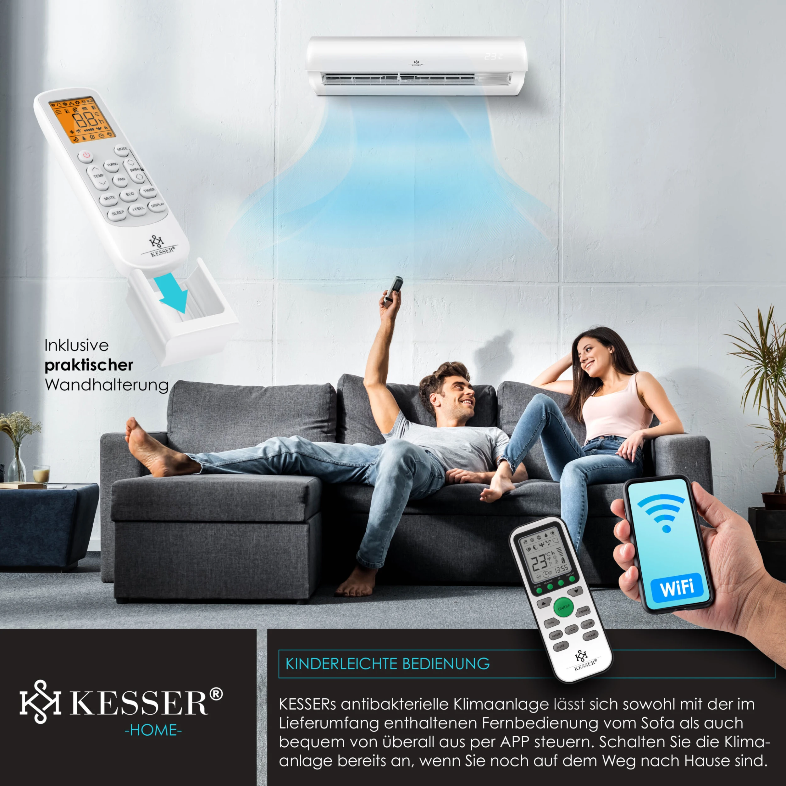 KESSER® Klimaanlage SET Split - Klimagerät Mit WiFi/App Funktion - Kühlen A++/ Heizen A+ , Kältemittel R32 - LCD-Display , Fernbedienung Und Timerfunktion - Inkl. Komplettem Montagematerial 5 KESSER® Klimaanlage SET Split - Klimagerät Mit WiFi/App Funktion - Kühlen A++/ Heizen A+ , Kältemittel R32 - LCD-Display , Fernbedienung Und Timerfunktion - Inkl. Komplettem Montagematerial – Bild 5