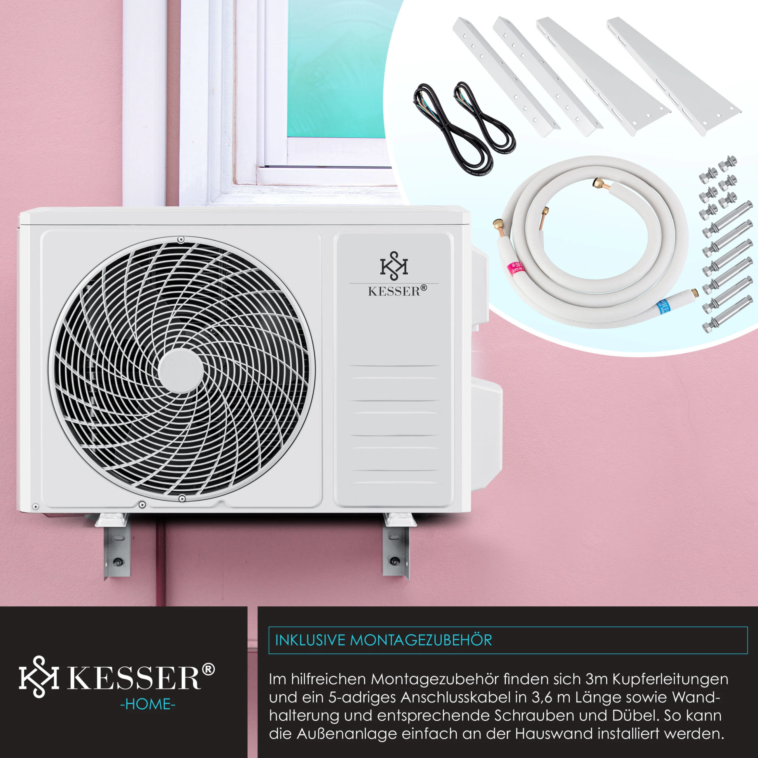 KESSER® Klimaanlage SET Split - Klimagerät Mit WiFi/App Funktion - Kühlen A++/ Heizen A+ , Kältemittel R32 - LCD-Display , Fernbedienung Und Timerfunktion - Inkl. Komplettem Montagematerial 6 KESSER® Klimaanlage SET Split - Klimagerät Mit WiFi/App Funktion - Kühlen A++/ Heizen A+ , Kältemittel R32 - LCD-Display , Fernbedienung Und Timerfunktion - Inkl. Komplettem Montagematerial – Bild 6