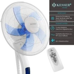 KESSER® Standventilator Mit Fernbedienung , Timer Standlüfter - Oszillationsfunktion 80 Grad , 50W – 3 Geschwindigkeitsstufen , Höhenverstellbarer Ventilator Standfuß - Neigungswinkel Verstellbar -Black & Decker 8600364700 22248 prod 003