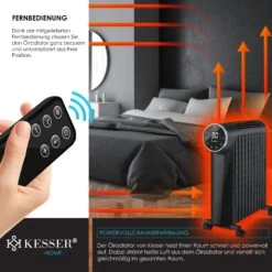 KESSER® Ölradiator 2500W Elektrische Heizung Heizkörper Elektroheizung Energiesparend Mit Display WiFi App & Fernbedienung Touchscreen - Mobil Öl Radiator 24h Timer, Thermostat & Überhitzungsschutz -Black & Decker 8600364700 22459 prod 003