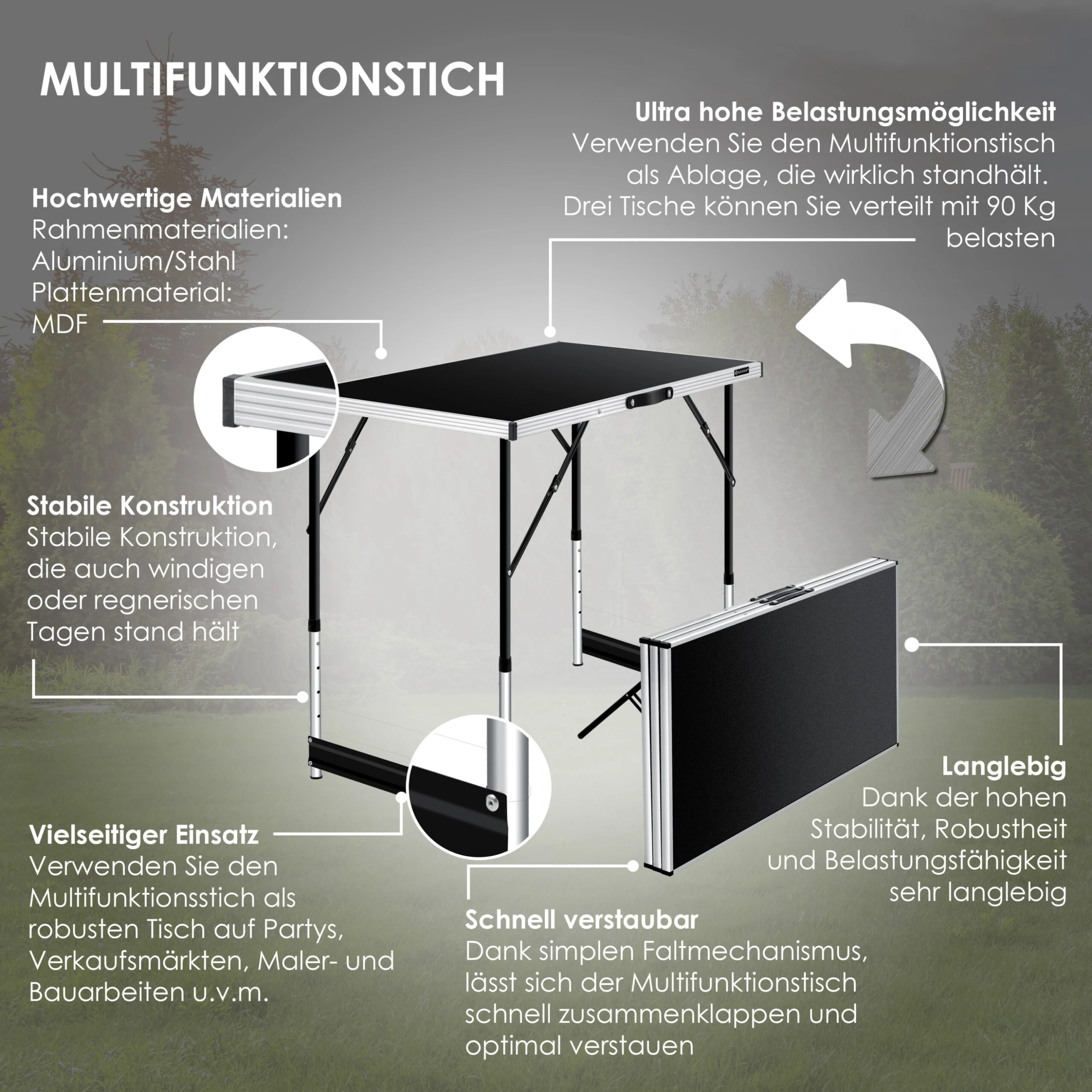 KESSER® Multifunktionstisch Profi 3- Teilig, 100 X 60 Cm, Tapeziertisch 30kg Tragkraft Je Tisch Mit Ausziehfunktion Klapptisch Flohmarktisch Beistelltisch Mehrzwecktisch Campingtisch Höhenverstellbar 3 KESSER® Multifunktionstisch Profi 3- Teilig, 100 X 60 Cm, Tapeziertisch 30kg Tragkraft Je Tisch Mit Ausziehfunktion Klapptisch Flohmarktisch Beistelltisch Mehrzwecktisch Campingtisch Höhenverstellbar – Bild 3