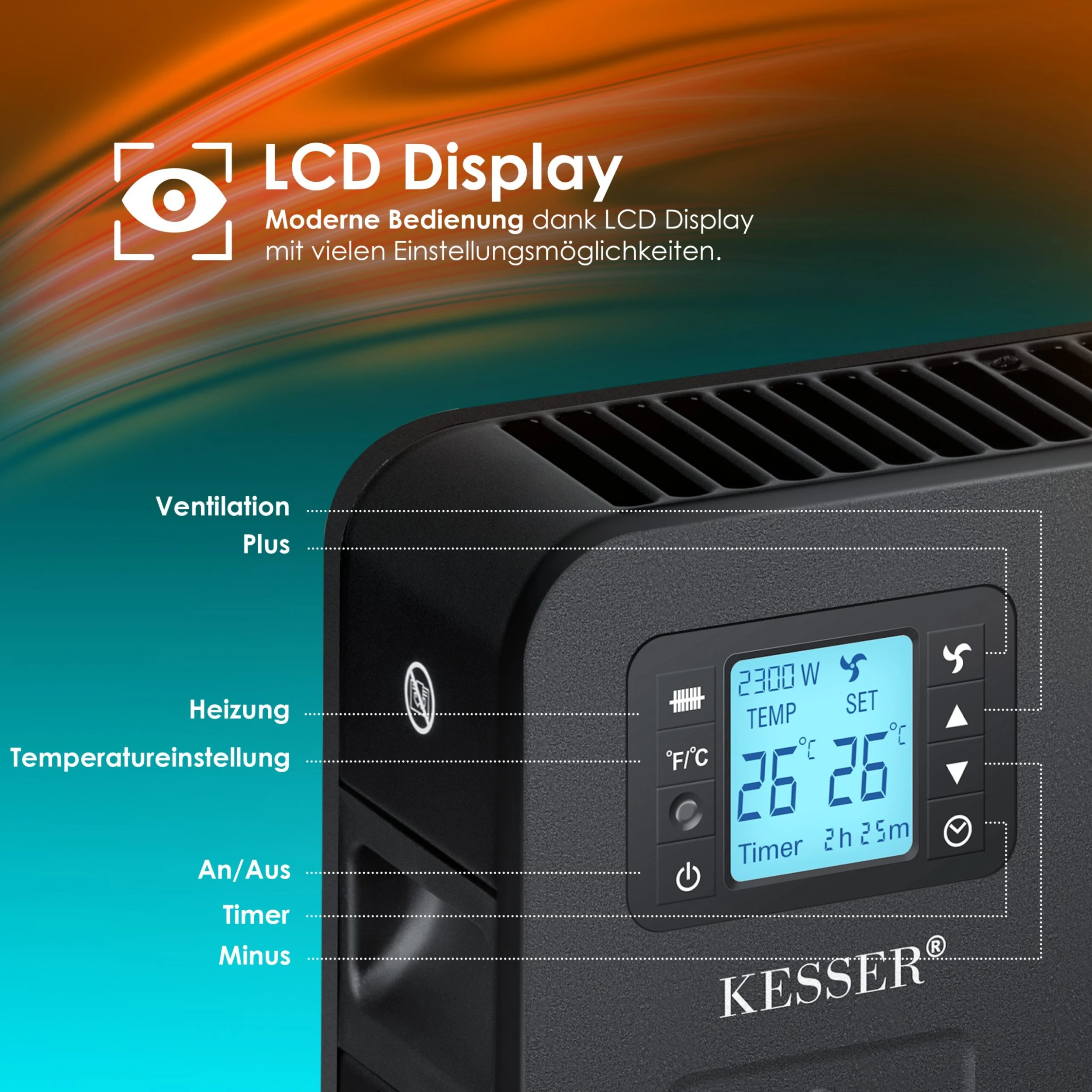 KESSER® Konvektor Premium 3 Leistungsstarke Heizstufen Inkl. Fernbedienung Integriertes Thermostat Elektroheizung LCD-Display Timer Mobiles Heizgerät Energiesparend Überhitzungsschutz 5 KESSER® Konvektor Premium 3 Leistungsstarke Heizstufen Inkl. Fernbedienung Integriertes Thermostat Elektroheizung LCD-Display Timer Mobiles Heizgerät Energiesparend Überhitzungsschutz – Bild 5