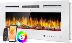 KESSER® Elektrokamin Wandkamin Elektrischer Kamin Mit Heizung 9 Farbmodi LED Flammeneffekt, 900/1800 W Kaminofen Wand Und Einbaukamin Wandmontage Heizung App-Funktion Fernbedienung Touchscreen