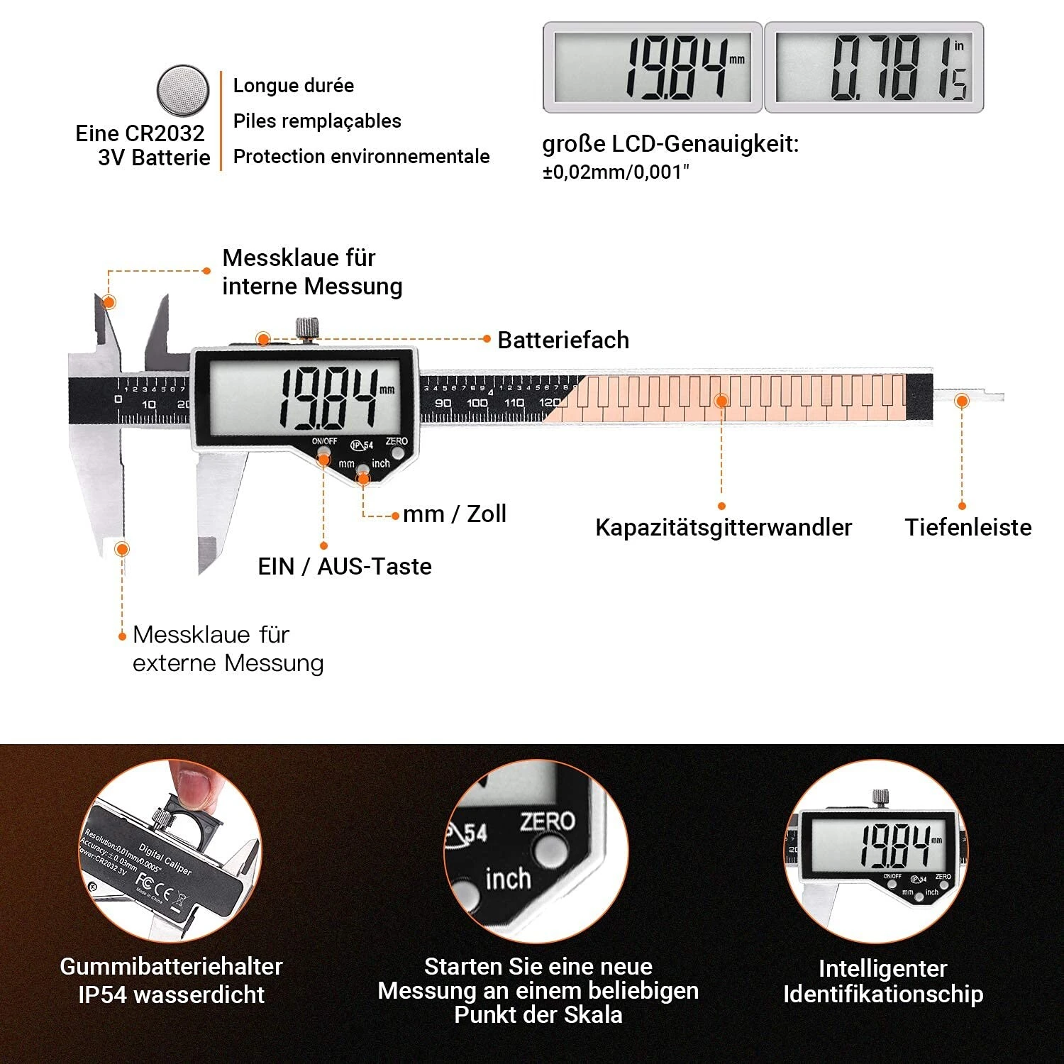 TACKLIFE DC04, Messschieber Digital Schieblehre, 150mm / 6 Zoll Mit Zoll/Millimeter, IP54 Wasserdicht Hochpräzise Schieblehre Aus Edelstahl(0,01 Mm) Für Heimgebrauch Und Professionelle Messung 5 TACKLIFE DC04, Messschieber Digital Schieblehre, 150mm / 6 Zoll Mit Zoll/Millimeter, IP54 Wasserdicht Hochpräzise Schieblehre Aus Edelstahl(0,01 Mm) Für Heimgebrauch Und Professionelle Messung – Bild 5