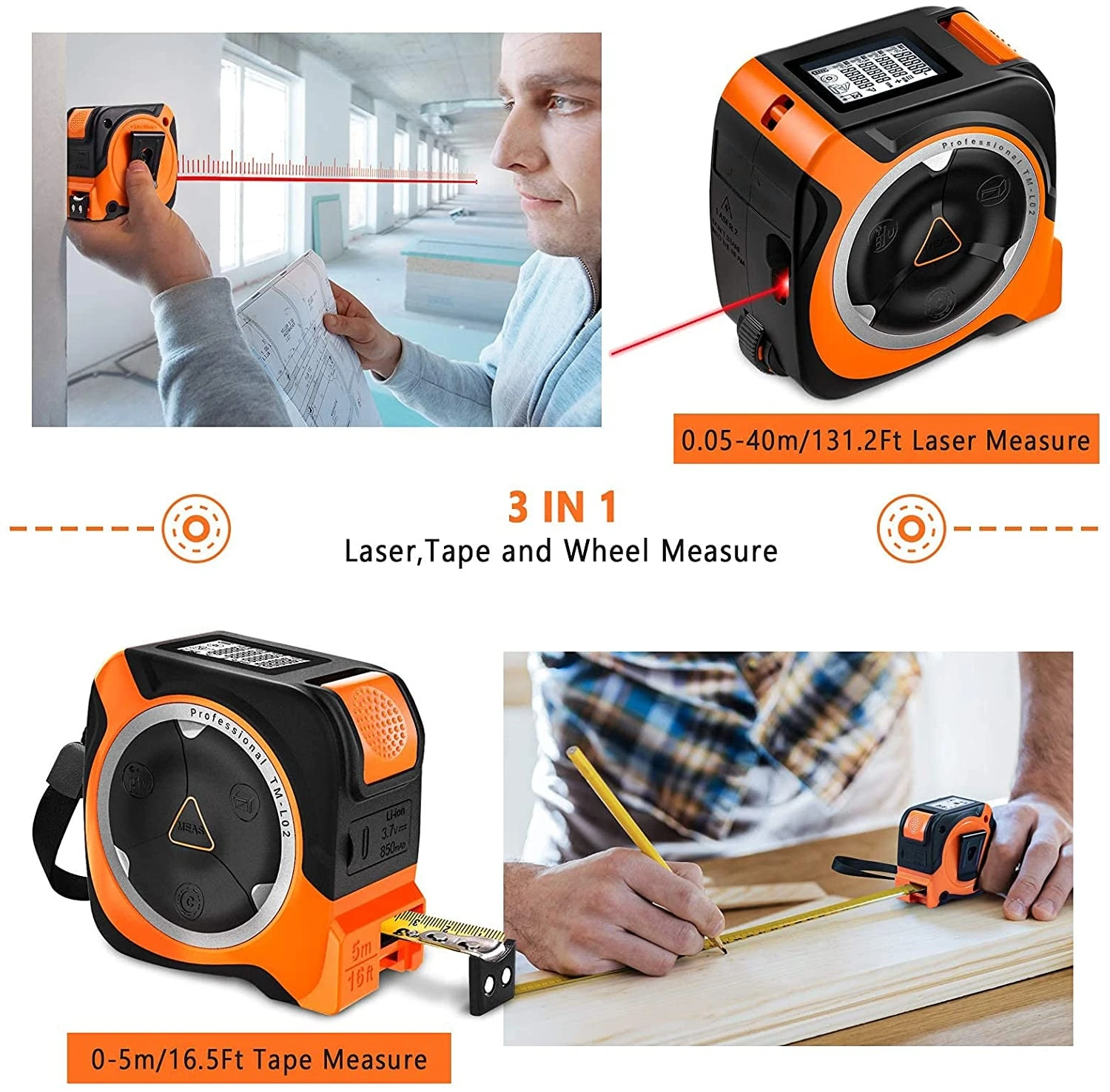 TACKLIFE TM-L02, 3-in-1 Massband Laser Entfernungsmesser Rollmaßband, Messrad Lasermessung 40m Bandmaß 5m, Laser Messgerät Mit Typ-C-Schnittstelle Und LCD-Anzeige 3 TACKLIFE TM-L02, 3-in-1 Massband Laser Entfernungsmesser Rollmaßband, Messrad Lasermessung 40m Bandmaß 5m, Laser Messgerät Mit Typ-C-Schnittstelle Und LCD-Anzeige – Bild 3