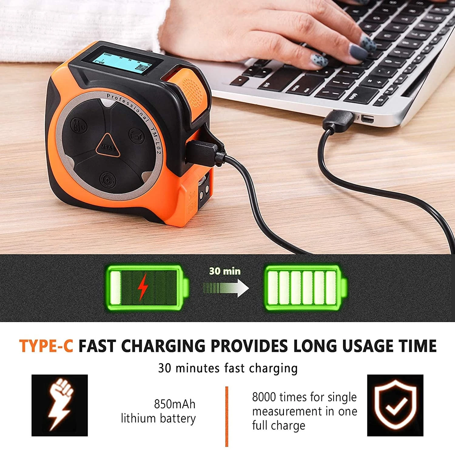 TACKLIFE TM-L02, 3-in-1 Massband Laser Entfernungsmesser Rollmaßband, Messrad Lasermessung 40m Bandmaß 5m, Laser Messgerät Mit Typ-C-Schnittstelle Und LCD-Anzeige 4 TACKLIFE TM-L02, 3-in-1 Massband Laser Entfernungsmesser Rollmaßband, Messrad Lasermessung 40m Bandmaß 5m, Laser Messgerät Mit Typ-C-Schnittstelle Und LCD-Anzeige – Bild 4