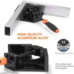 TACKLIDE HAC3A, Eckklemme, 90°-Winkelklemme Mit Einem Griff, Gehäuse Aus Aluminiumlegierung, Drehbare Backe, Gewindestange Aus Kohlenstoffstahl Zum Verbinden Von Holz, Metall Und Glas, Ideal Für Die Holzbearbeitung Im Heimwerkerbereich. -Black & Decker 8600367000 2410 prod 003